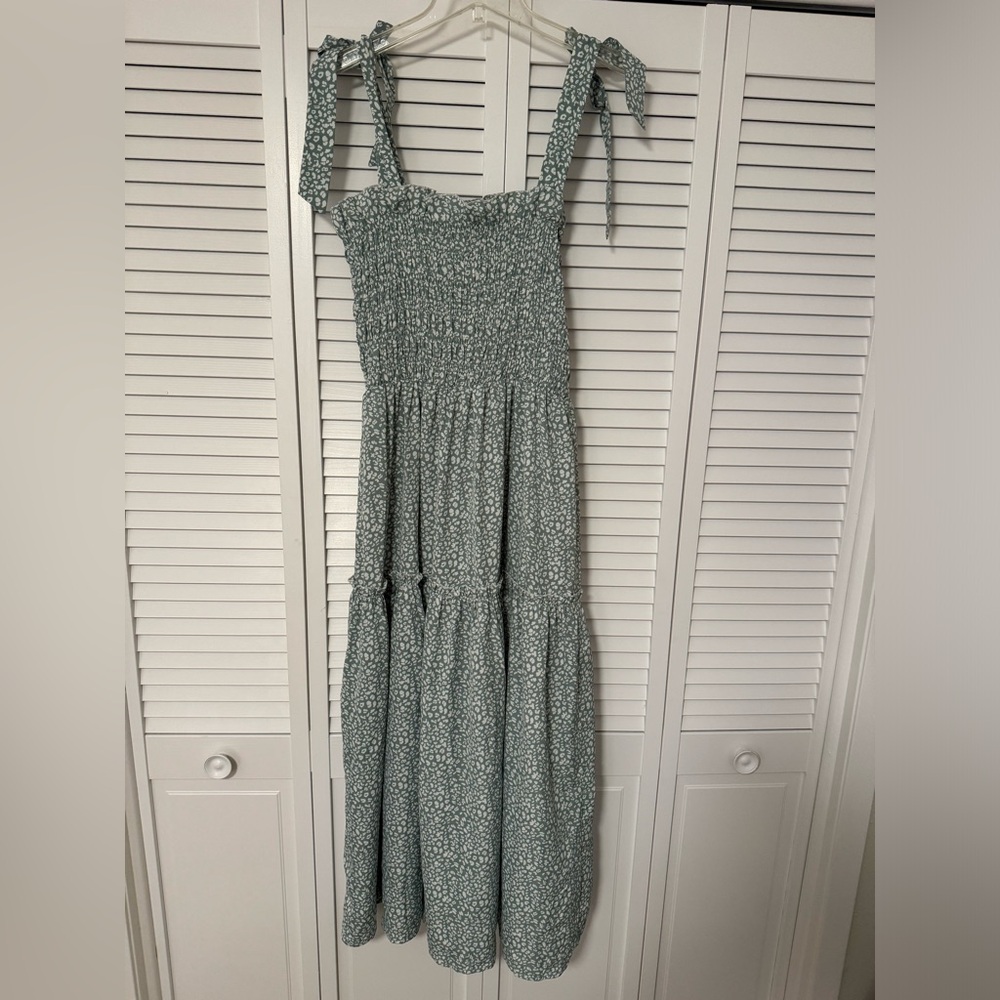 Sage green printed midi dress